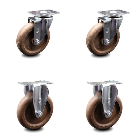 Service Caster 5 Inch High Temp Glass Filled Nylon Swivel Top Plate Caster Set with 2 Rigid SCC-20S514-GFNSHT-TP2-2-R-2